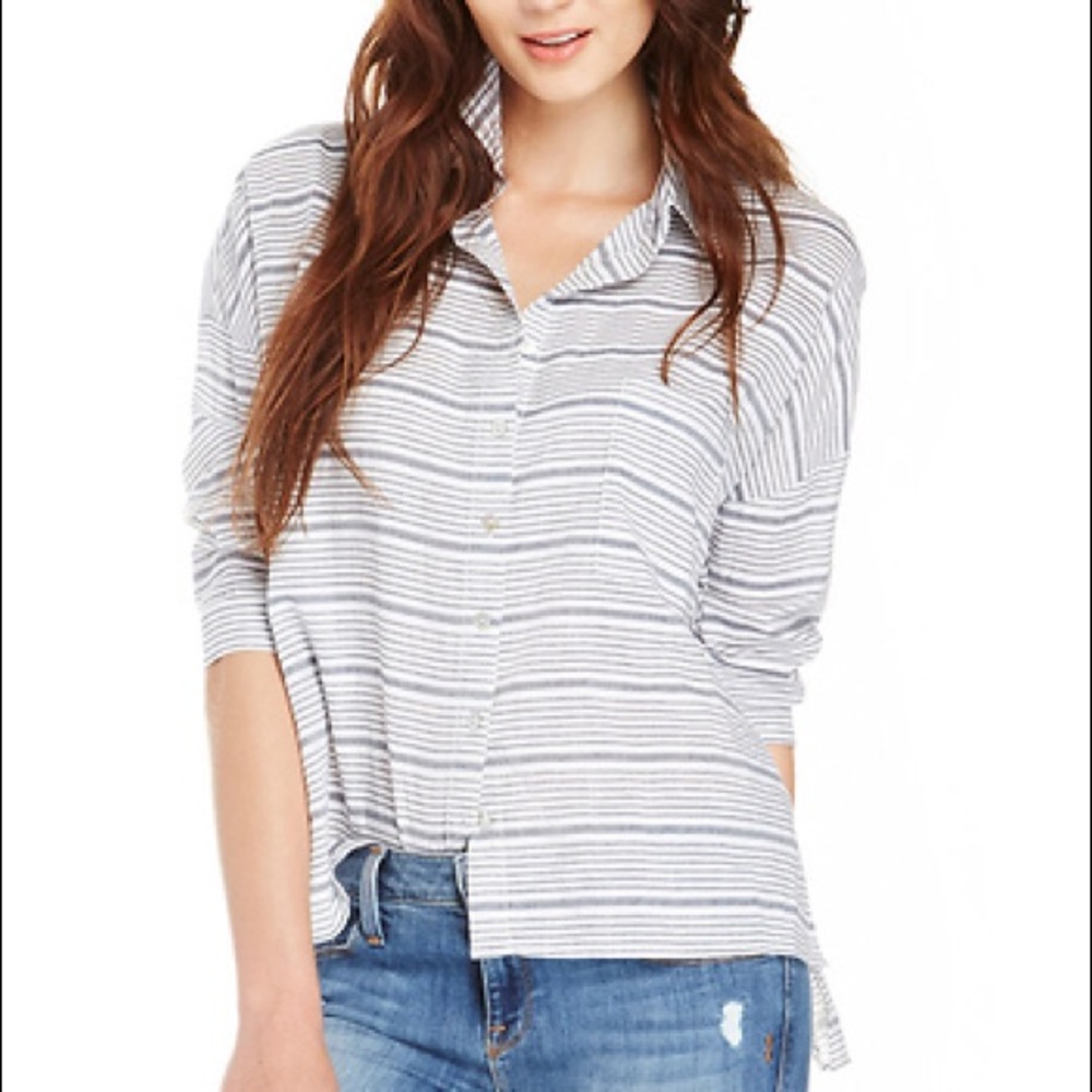 JOA • Striped High Low Shirt